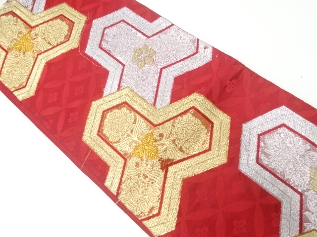 アンティーク　毘沙門亀甲に花模様織出し袋帯（材料）